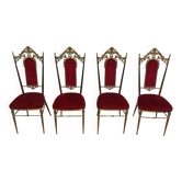 Suite de 4 chaises en laiton et velours rouge