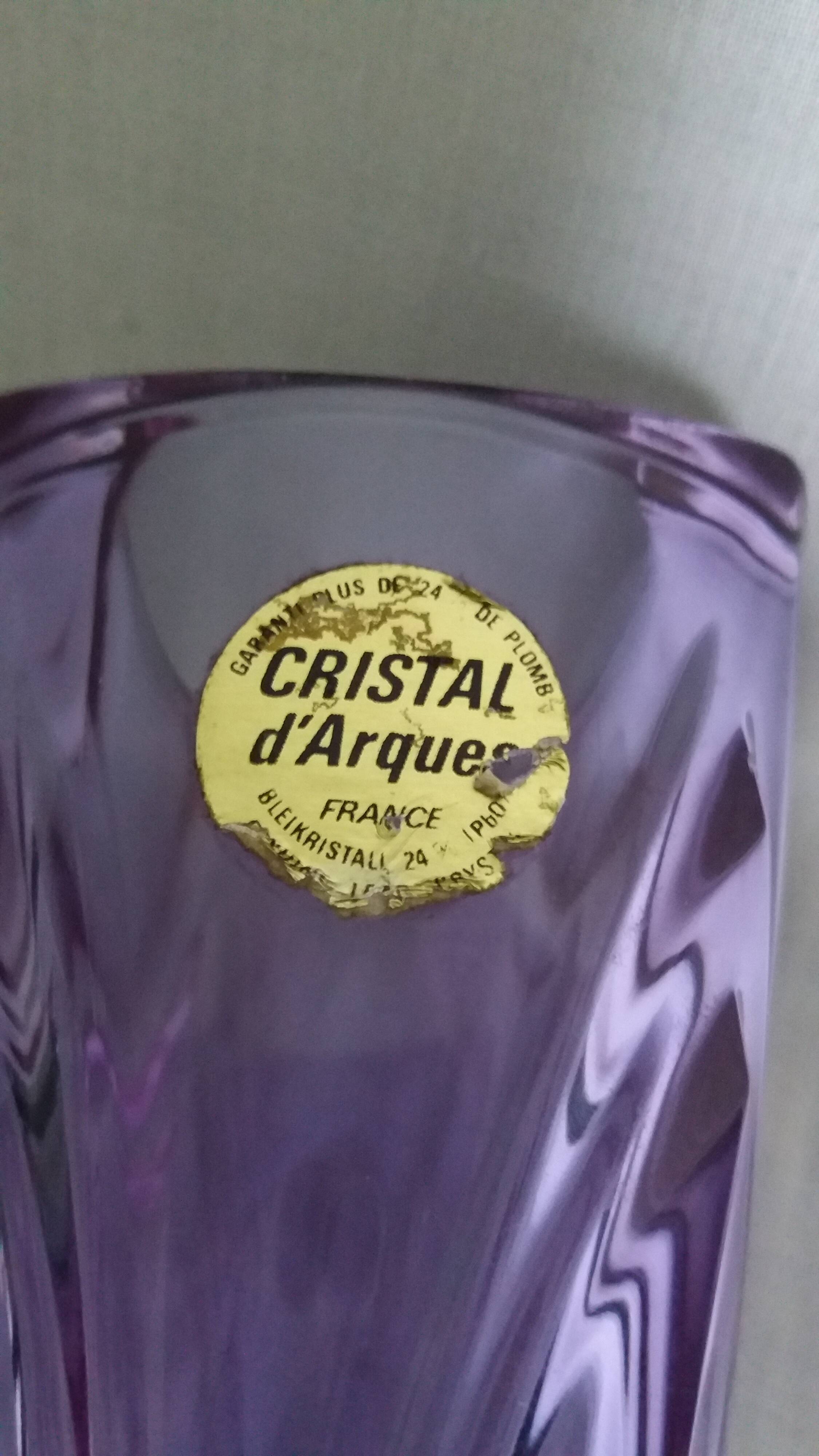 Violet mauve cut crystal soliflore vase, Cristal d’Arques