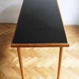 Table basse longue des années 1960 avec verre opaxite noir