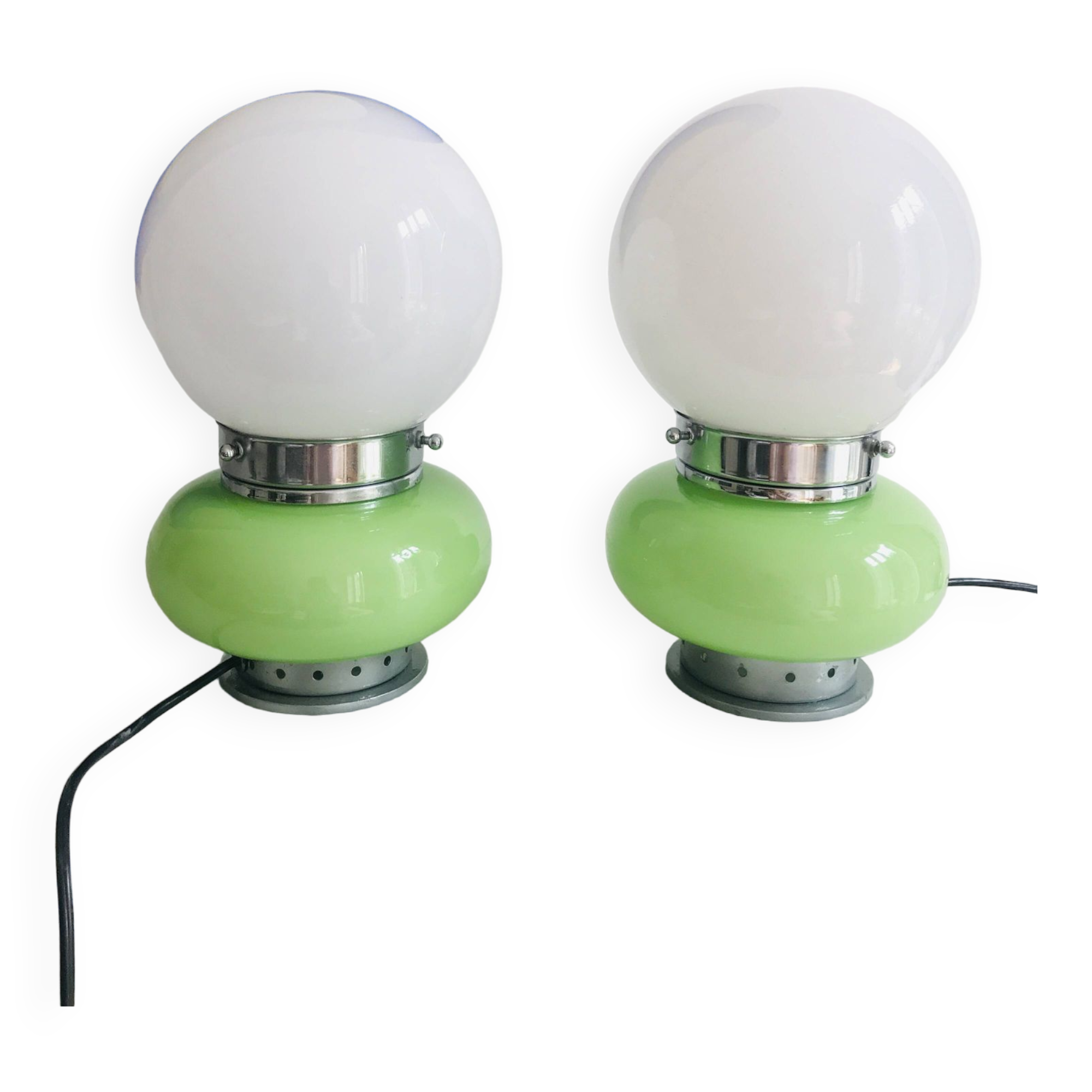 Pair of opaline glass desk lamps