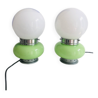 Pair of opaline glass desk lamps