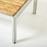 Table basse chrome aluminium travertin jaune George Ciancimino 1975