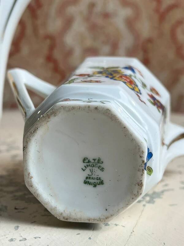 Limoges porcelain teapot/coffee pot and milk jug decorated with peacocks