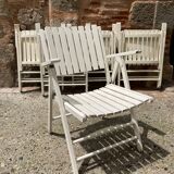 Five wooden garden armchairs