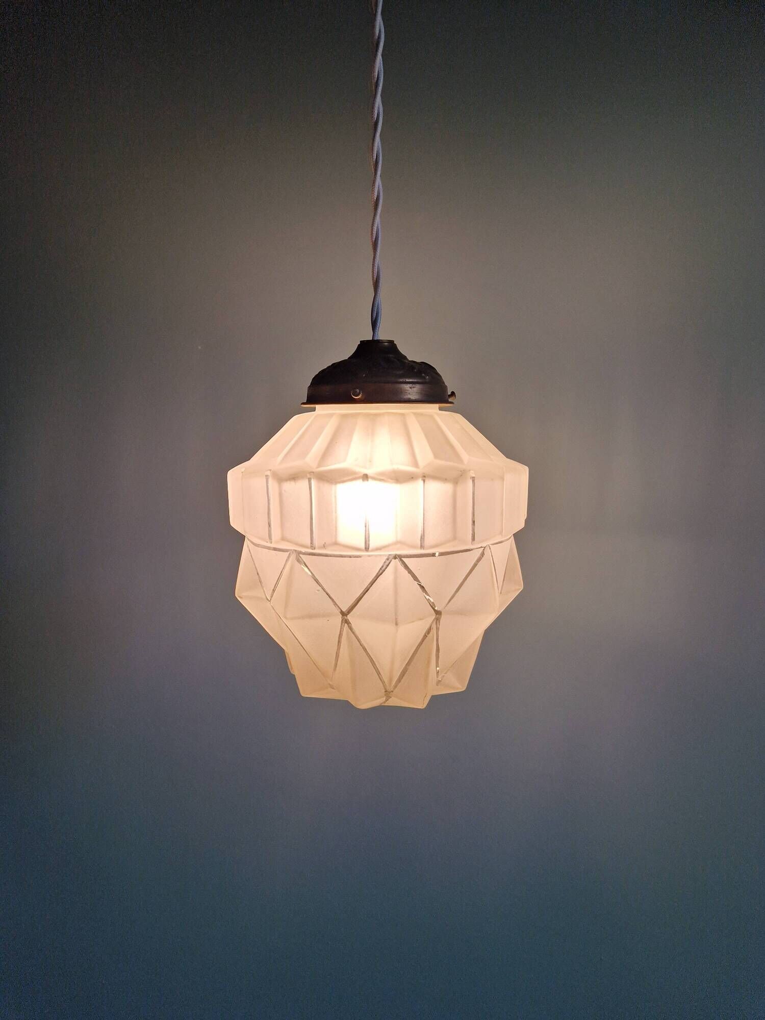 Art Deco pendant lamp in satin glass, 1920s-30s