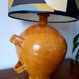 Large glazed pottery lamp and custom lampshade