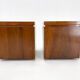 Set of walnut veneer side or night tables with brass detail, Italy 1950s