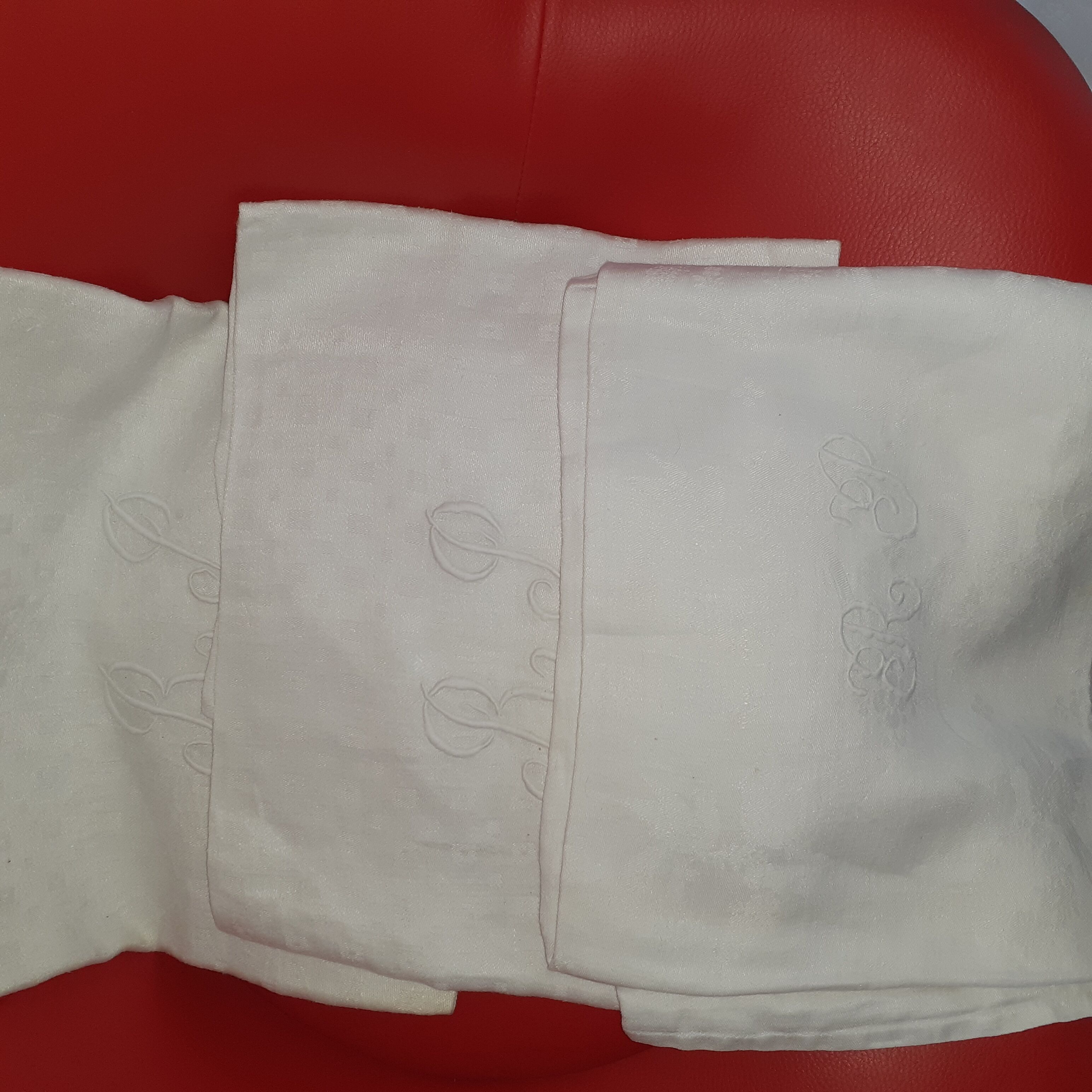 15 white damask towels with mongram