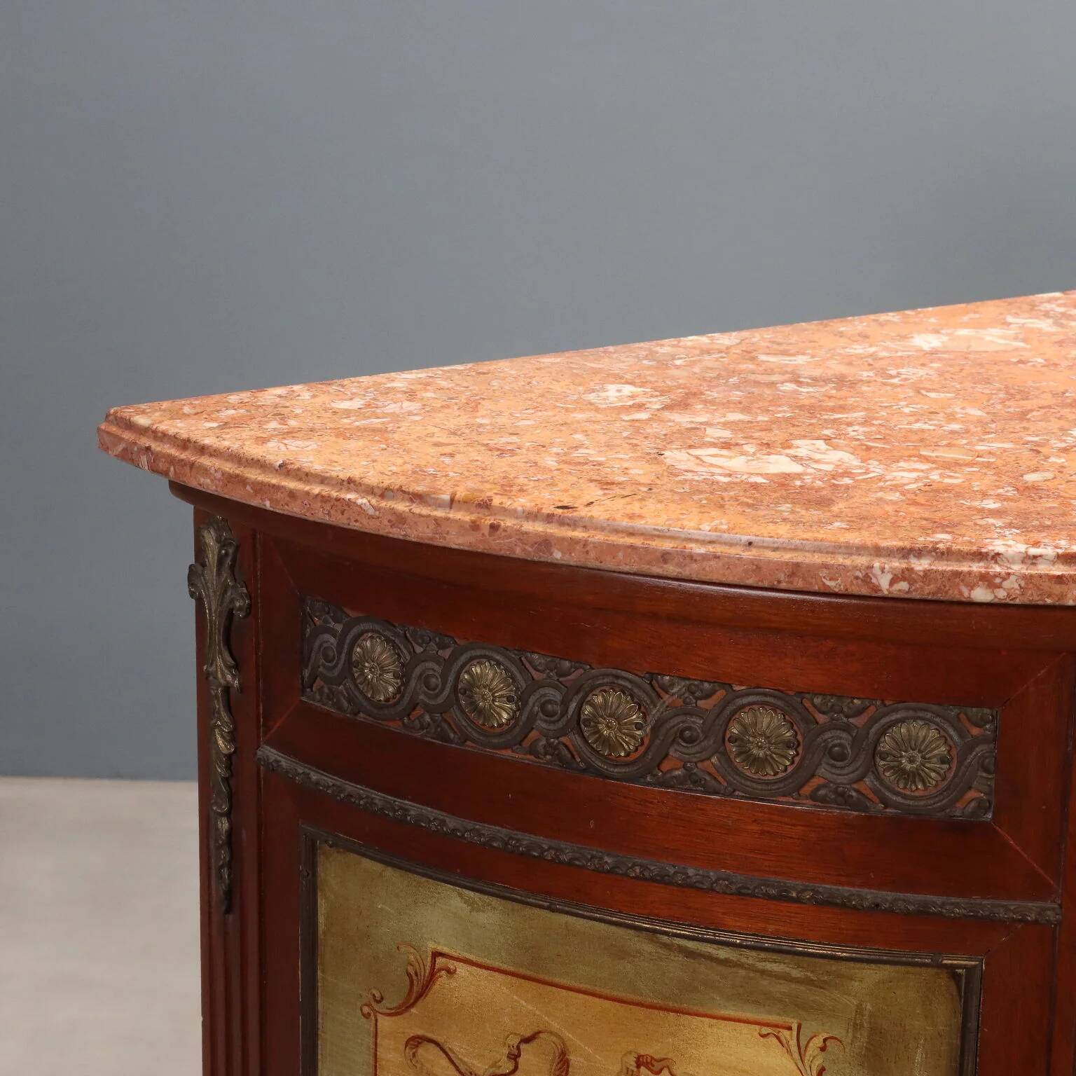 Antique demi-lune buffets in neoclassical style in mahogany from the 20th century.