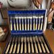 Box of 24 ivory and engraved silver metal cutlery - 19th century