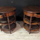 Pair of oval mahogany side tables with caned shelves – 19th century