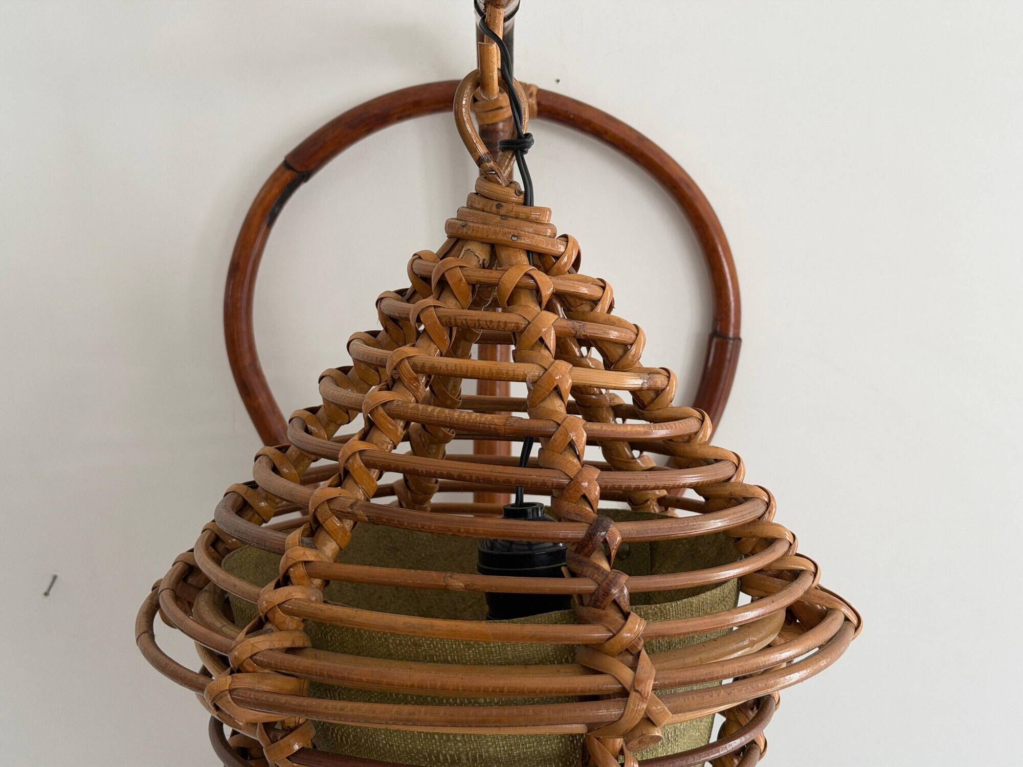 Unique wall lamp in bamboo and fabric, Lantern Design/One, Italy, 1960s