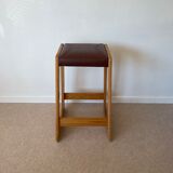 Pine and leather stool Eastern Europe