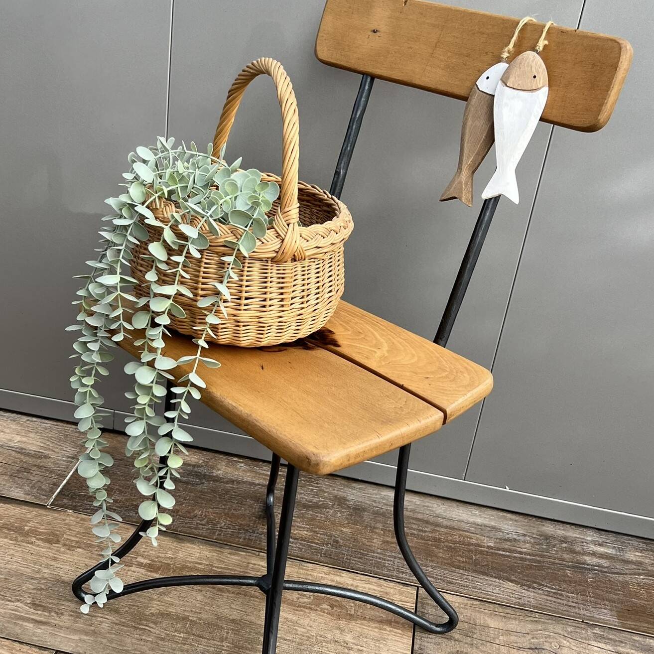 Small industrial chair, wood & metal