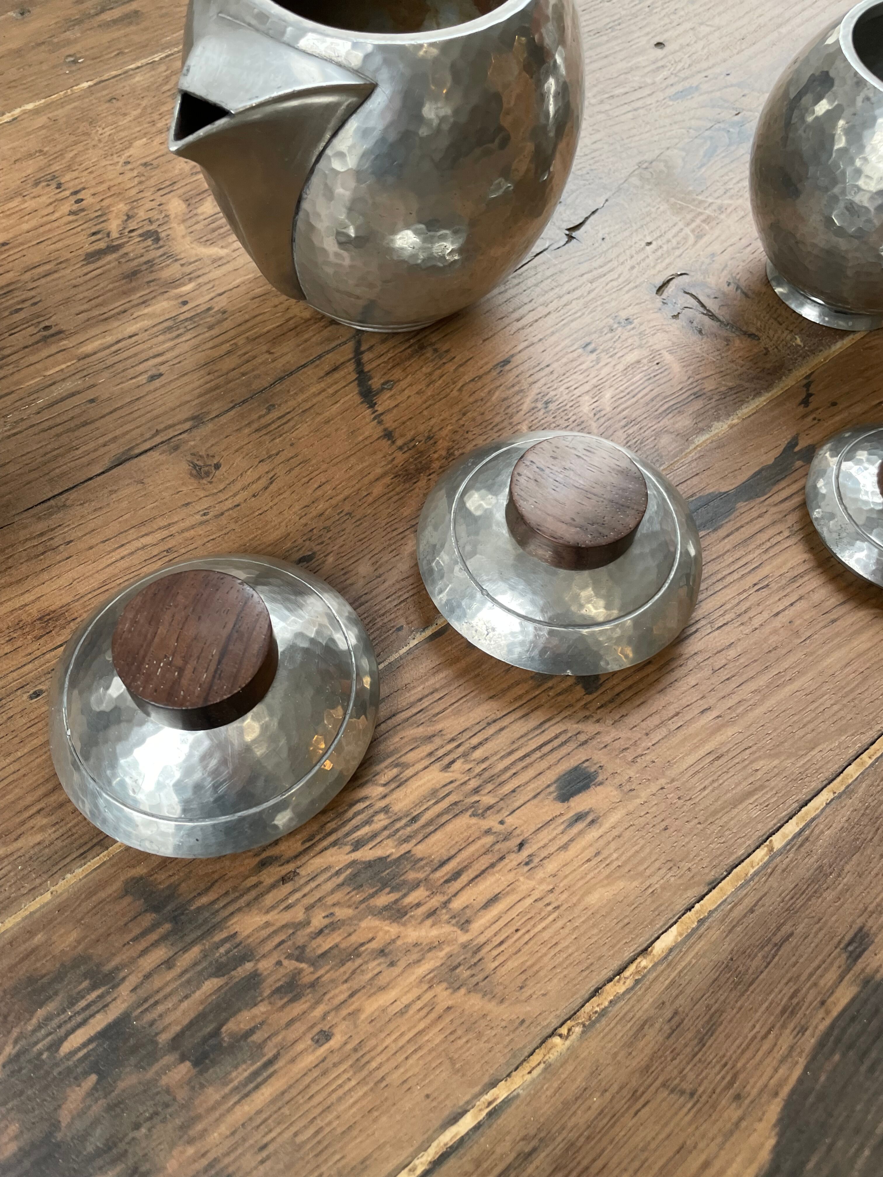 René Delavan Art Deco Pewter Teapot Set