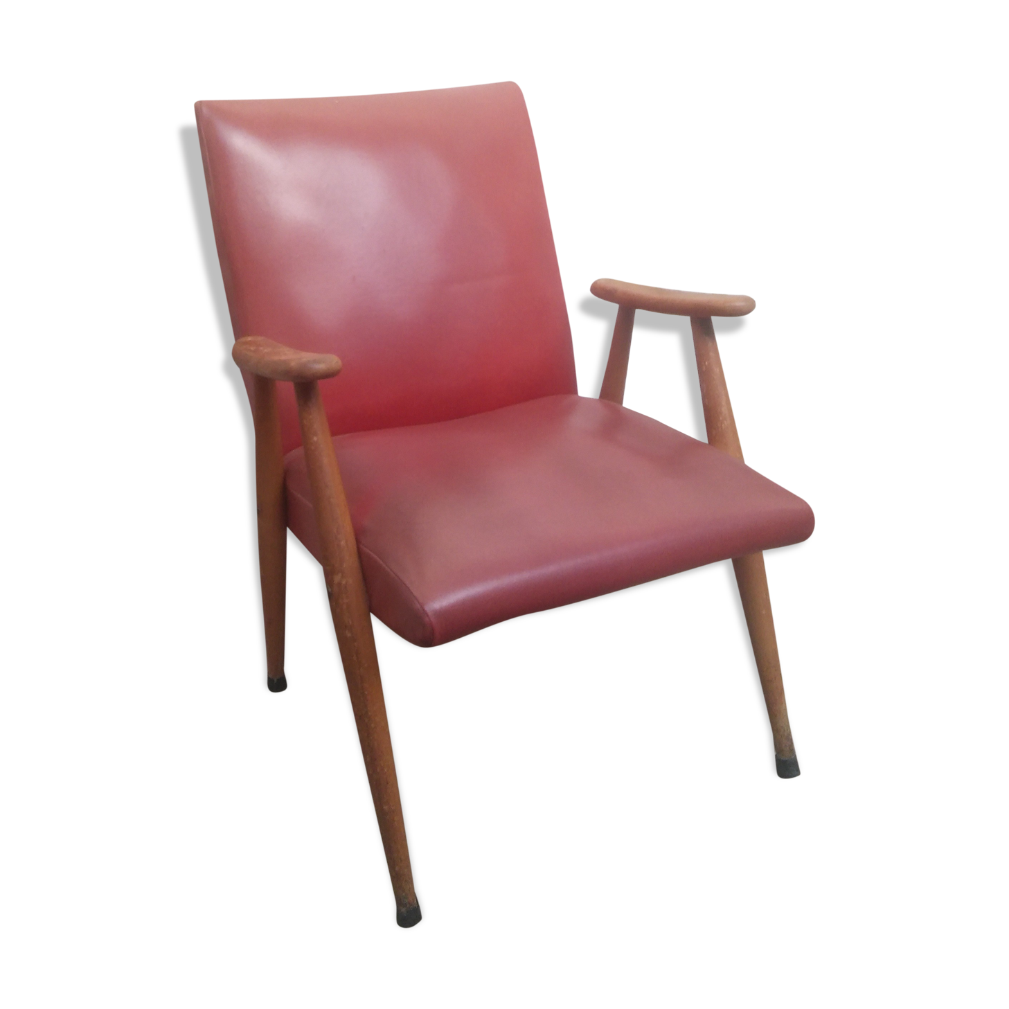 Red armchair with compass feet 50s