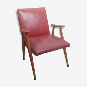 Red armchair with compass feet 50s