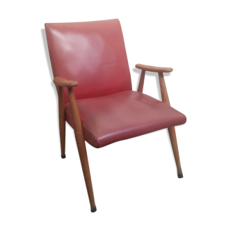 Red armchair with compass feet 50s