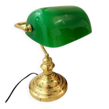 Gold and green banker’s desk lamp.