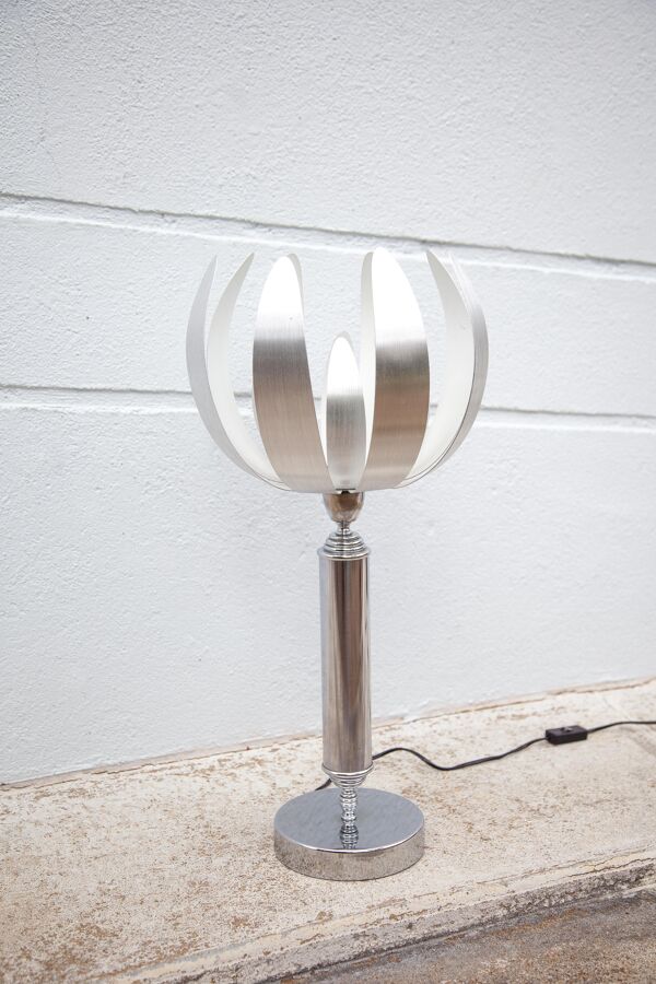 Lampe vintage chromé avec lames en acier brossé lampe fleur, lampe design