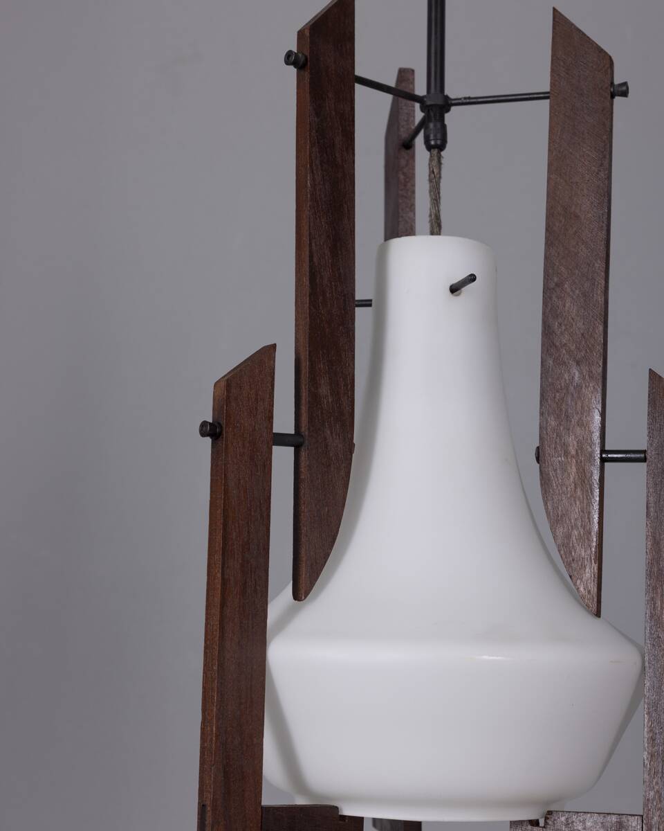 VINTAGE 1950S WOOD AND GLASS CHANDELIER DESIGNED BY ICO PARISI