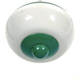 Mid-Century green lacquer and milk glass pendant. Italy 1950s