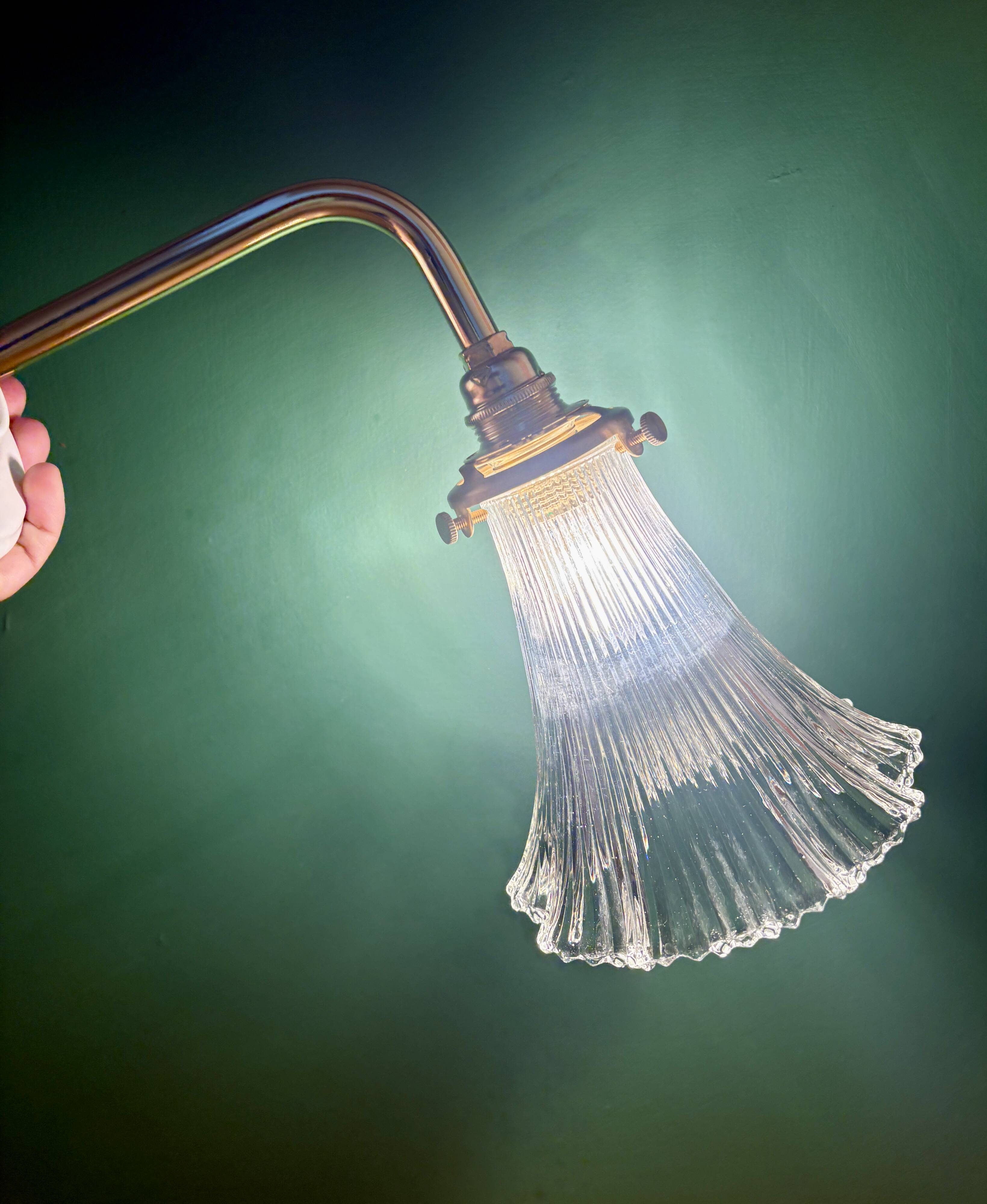 Vintage tulip angled wall light in holophane glass