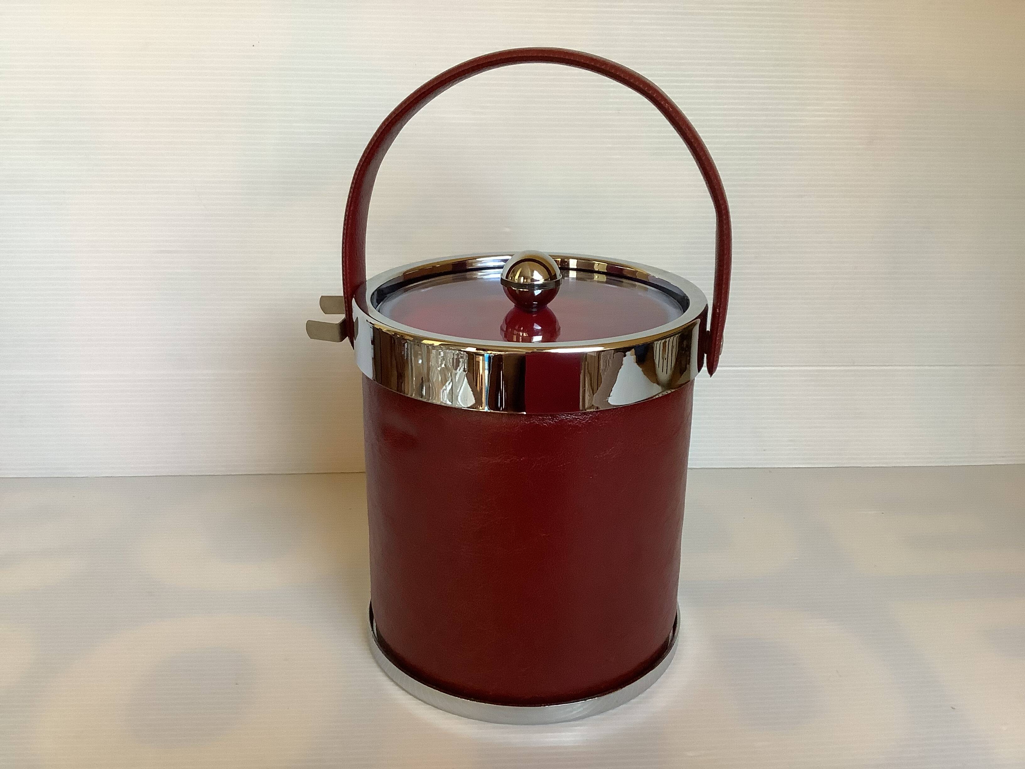Burgundy leatherette ice bucket
