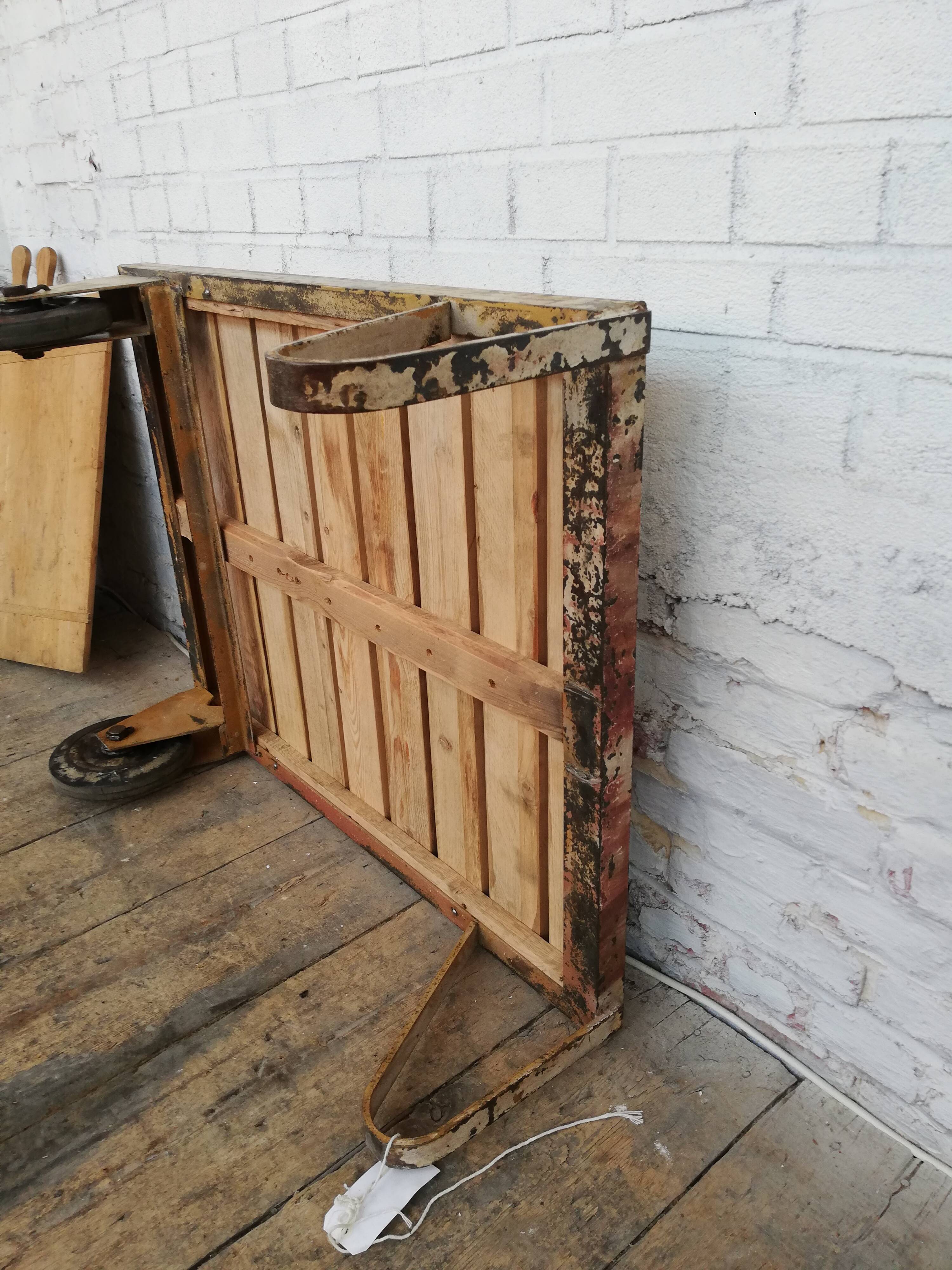Wooden and metal coffee table, old industrial trolley
