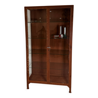Vintage mancave doctor's display case with rust treatment