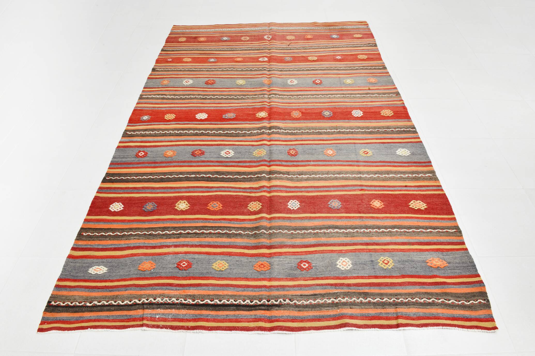 6x9 Red & Blue Striped Pattern Handmade Kilim Rug, 175x275Cm