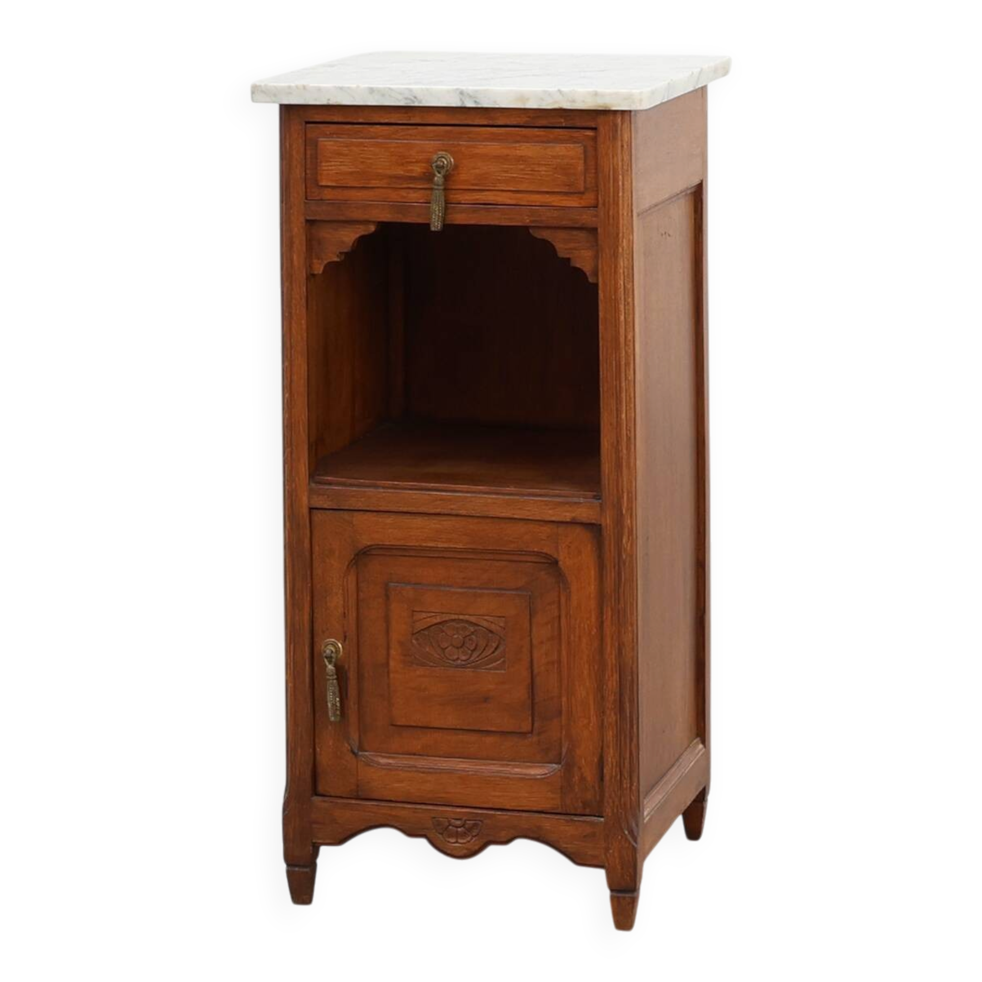 Table de nuit Art Déco en chêne avec plateau en marbre de Carrare, France années 1920
