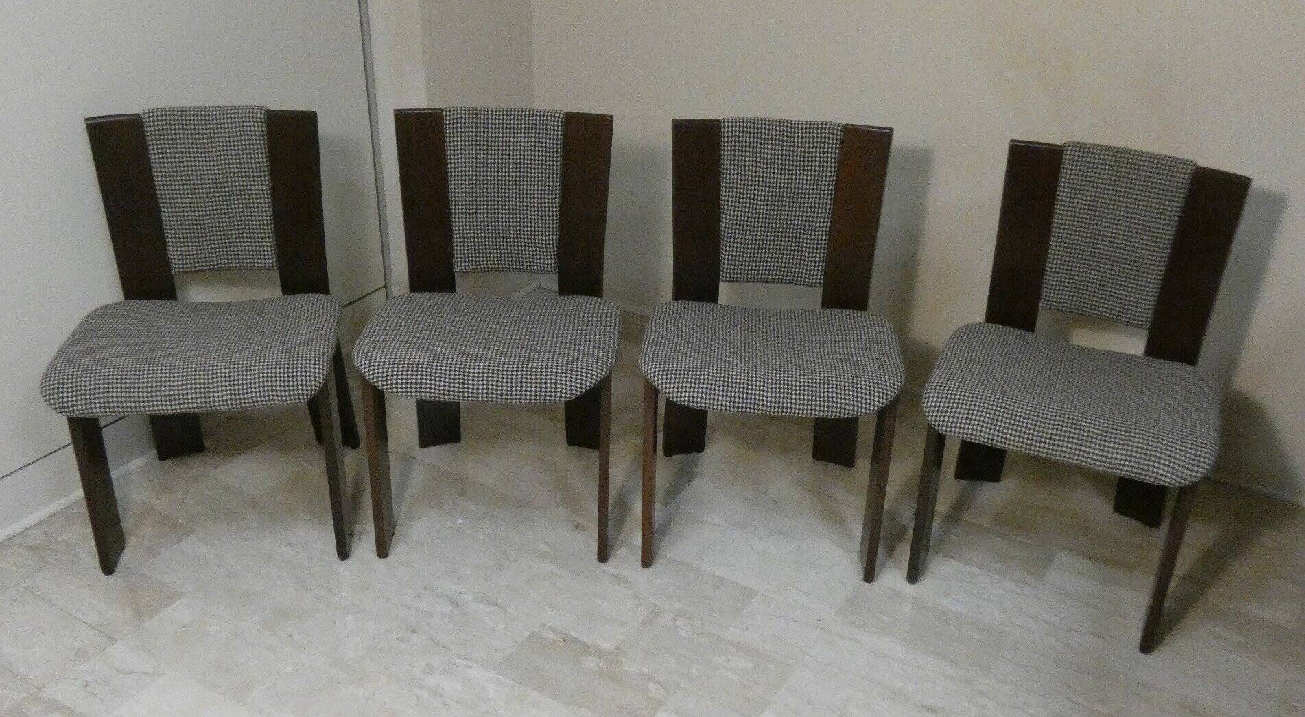 Wood and tweed chairs by Acerbis International, Italy, 1980s, set of 4.