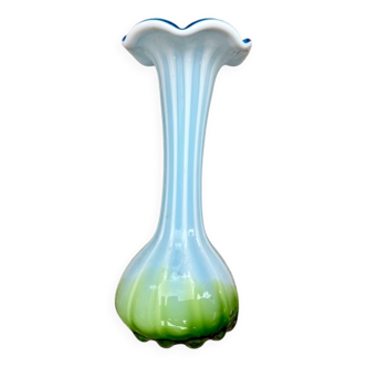 Vintage single-flower vase in blue-green gradient opaline glass