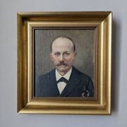 Oil on canvas old portrait gilded wooden frame country decoration