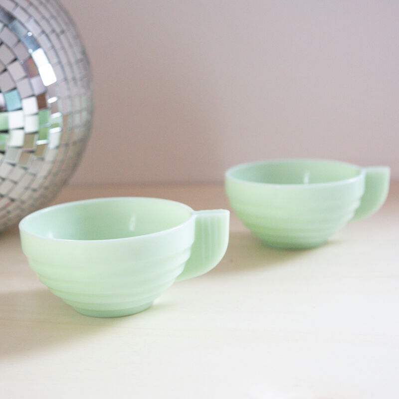 2 cups opaline green mint art deco