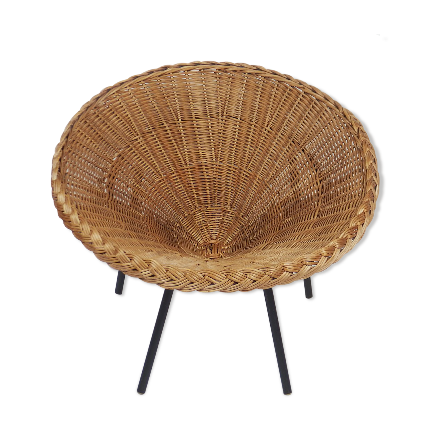 Fauteuil corbeille en rotin 1950