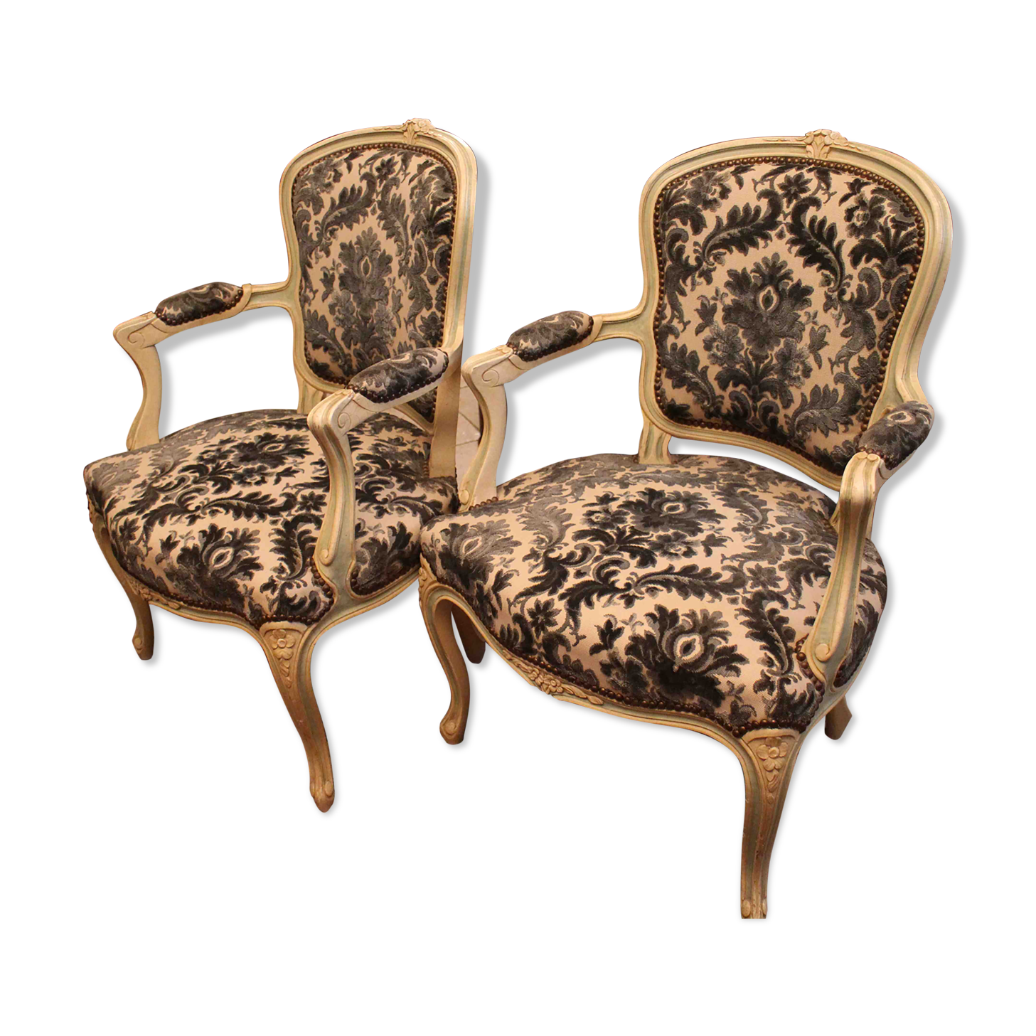 Pair of Louis XV-style convertible armchairs