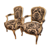 Pair of Louis XV-style convertible armchairs