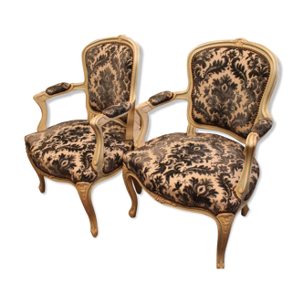 Pair of Louis XV-style convertible armchairs