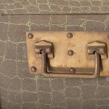 Anc Large cabin trunk in khaki canvas with a snakeskin effect, wood & brass