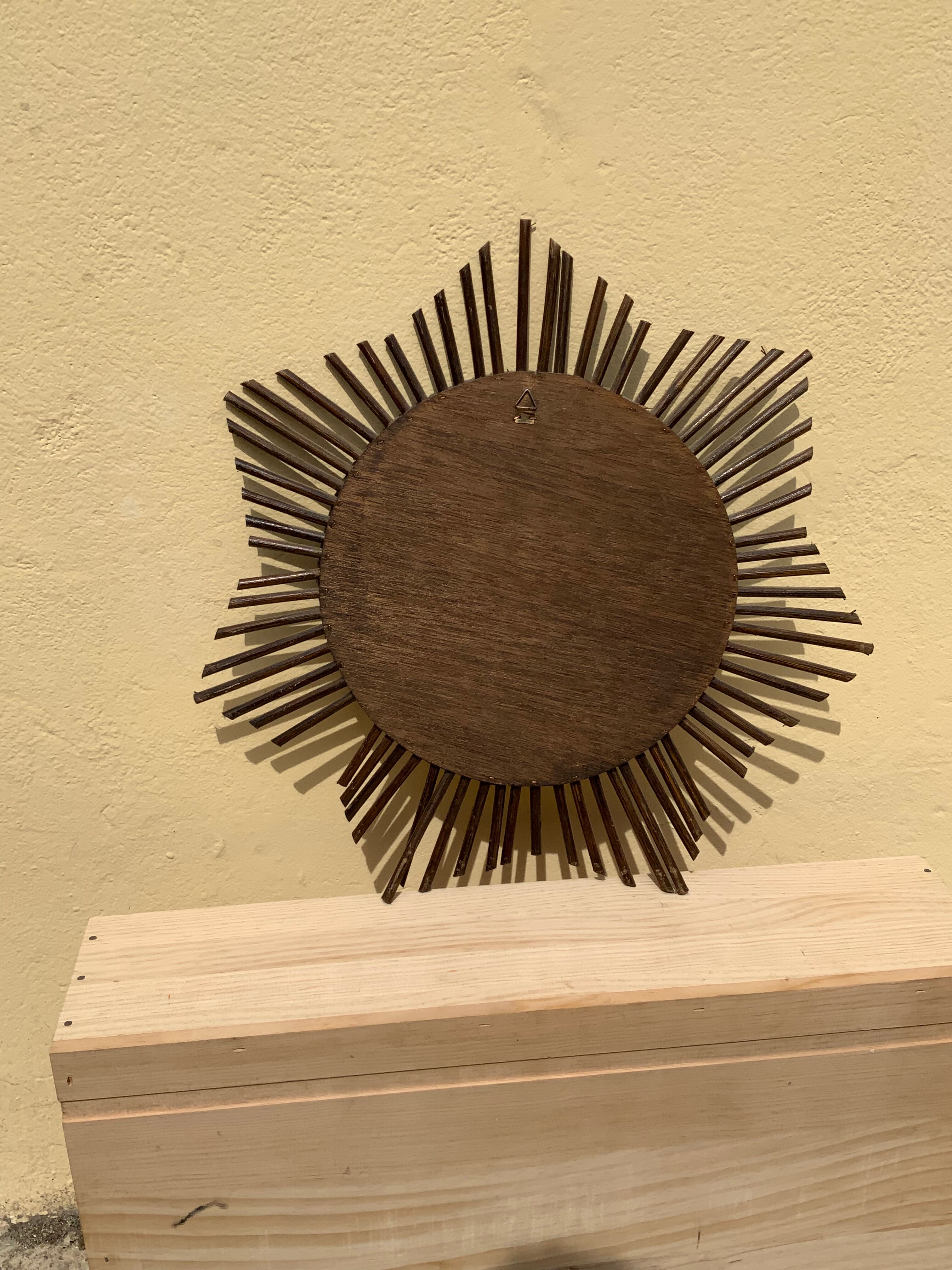 Vintage sun mirror in woven rattan diameter 45 cm retro decoration