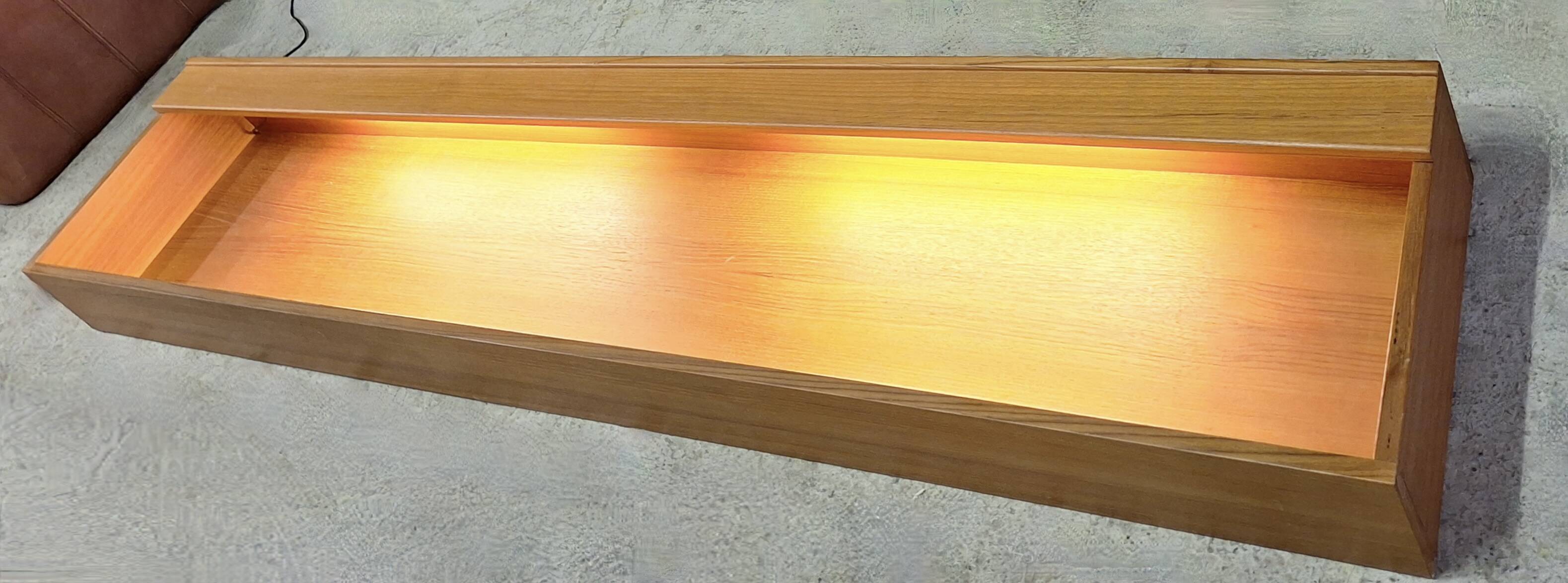 Floating long wall shelf / sideboard in teak, Denmark 1960s