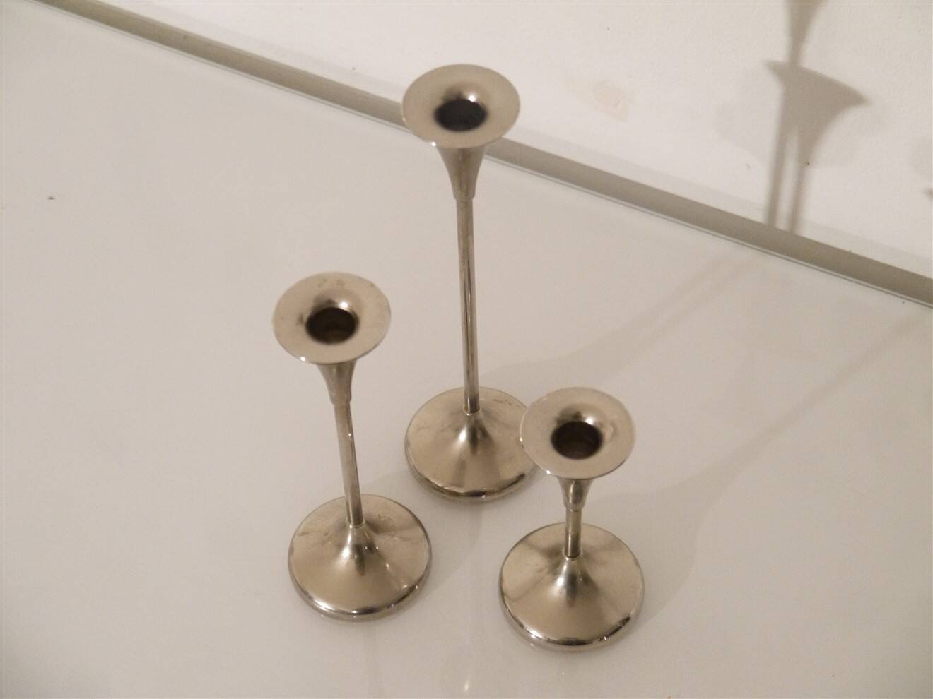 Danish metal candle holder set 1970