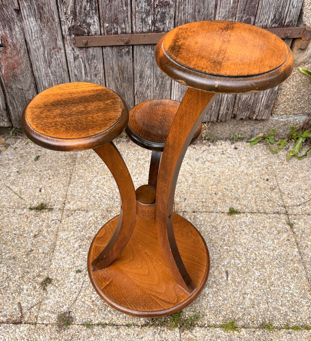 Art Deco plant stand guéridon with 3 tiers – curved oak, 1930s elegance