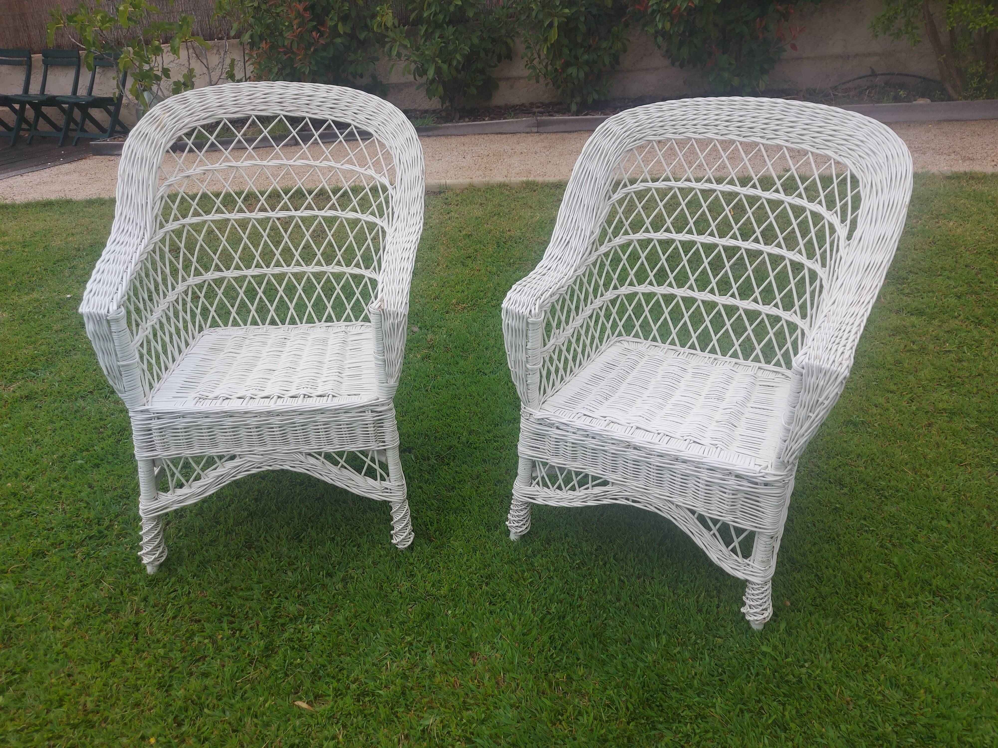 Rattan armchairs, white lacquered