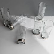 Silver Base Clear Glass Set of 6 - Italian 1960s Etched Wheat and Floral Design