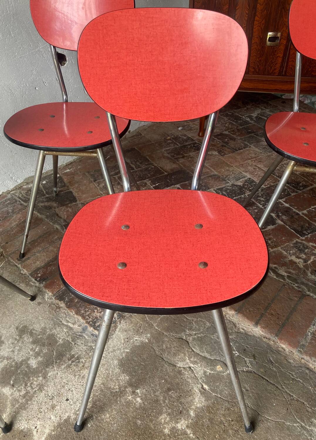 Red formica chairs