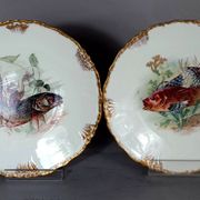 Antique fish service J. Pouyat porcelain Limoges plate 61 cm, 8 plates