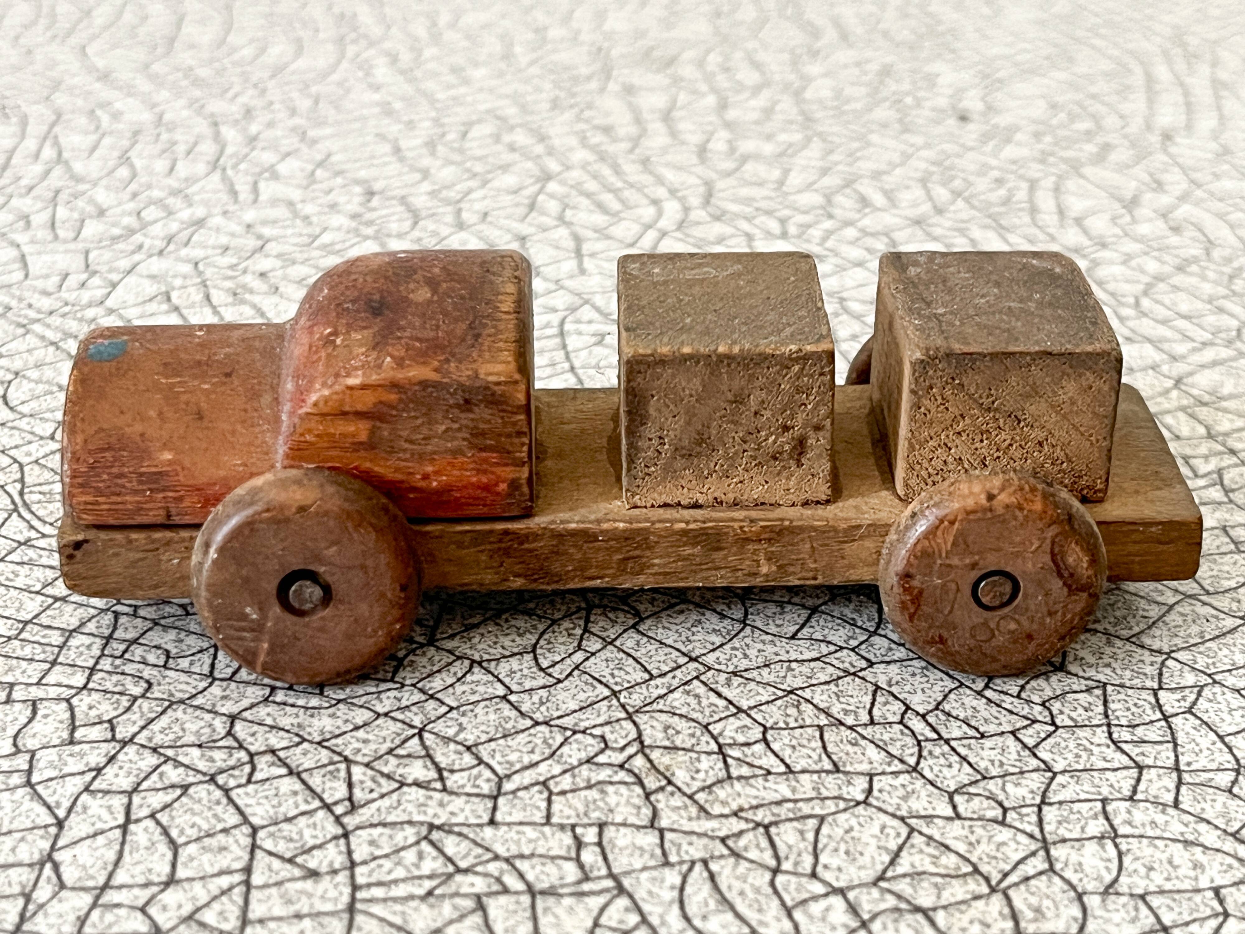 Small transporter truck, old wooden toy